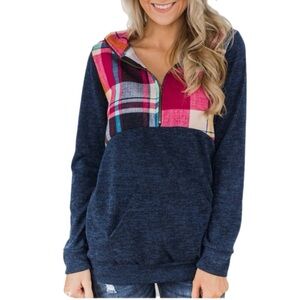 NWT Navy Plaid‎ Quarter-Zip Pullover M